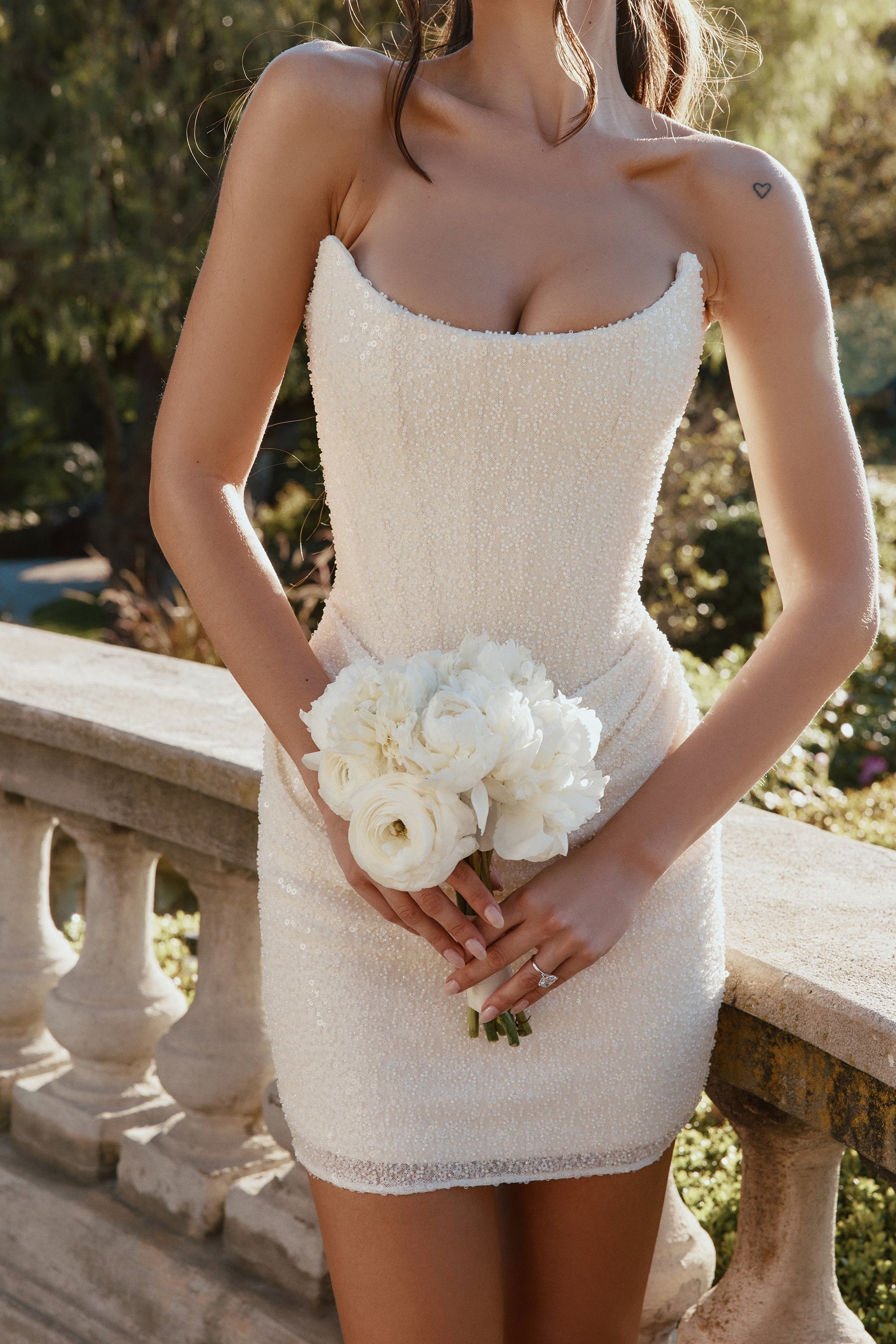 ivory hand embellished beaded mini gown