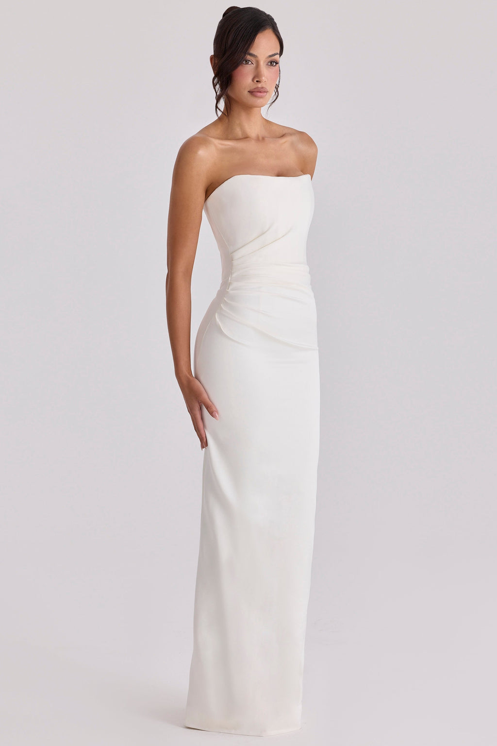 ivory satin strapless bridal gown