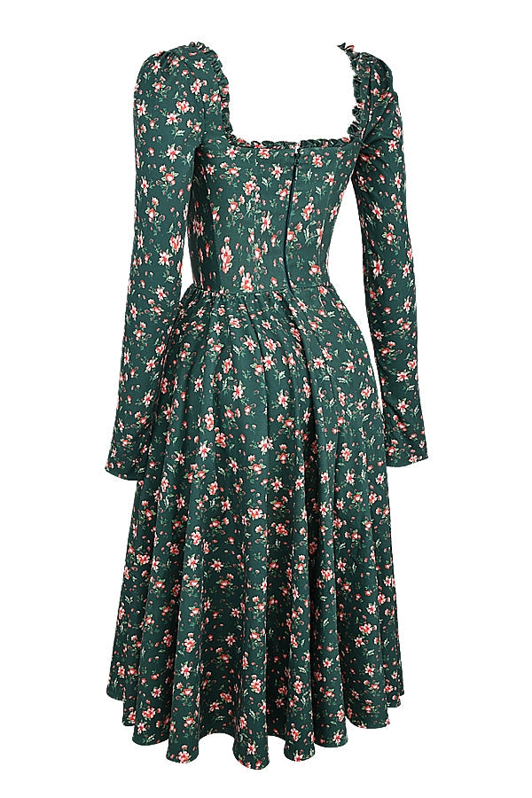 green floral print midi dress