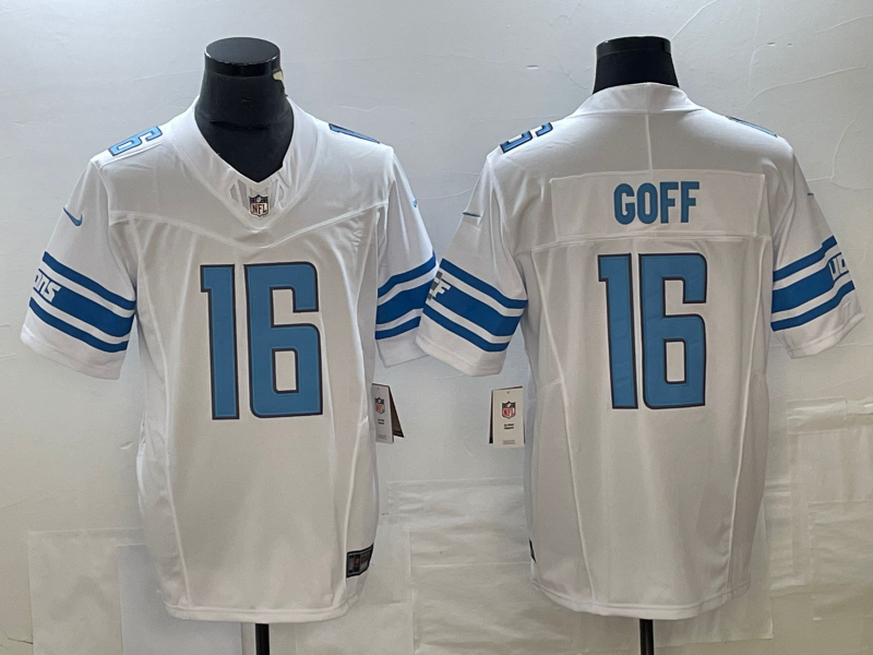 Men's Detroit Lions Jared Goff #16 White Player Game Jersey1
