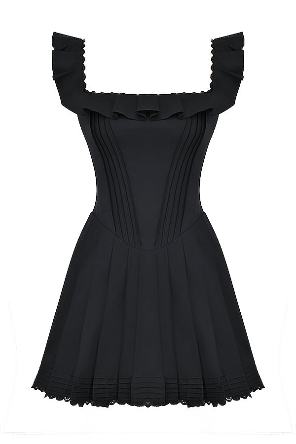 black pin tuck pleated dress