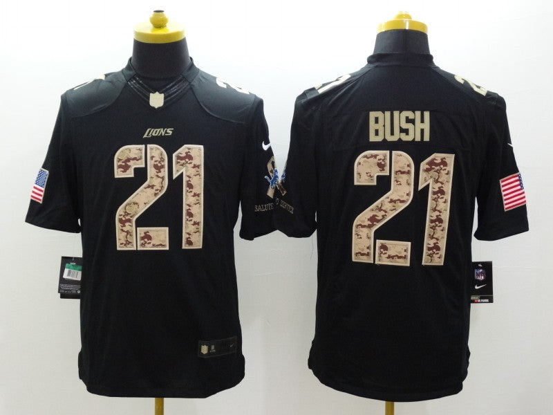 Men's Detroit Lions Reggie Bush #21 Black Game Jersey1