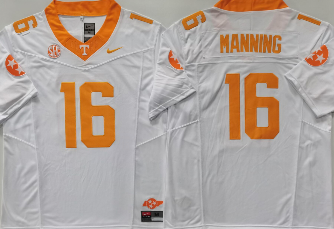 Men's Tennessee Volunteers Manning #16 White Game Jersey