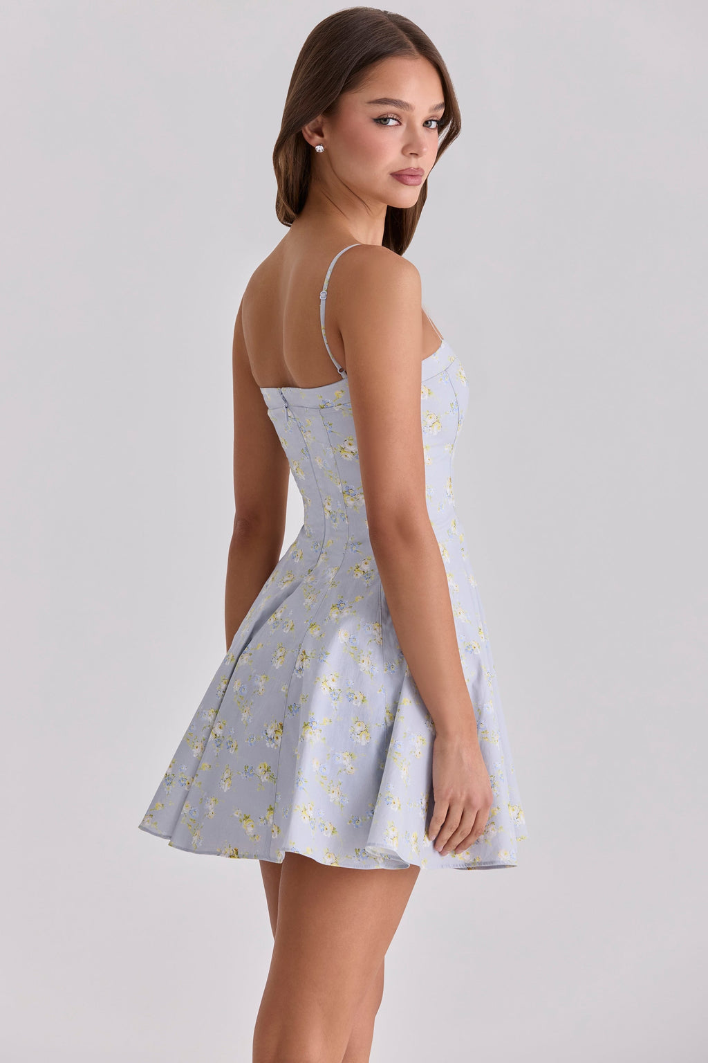 blue wildflower floral print cotton mini sundress