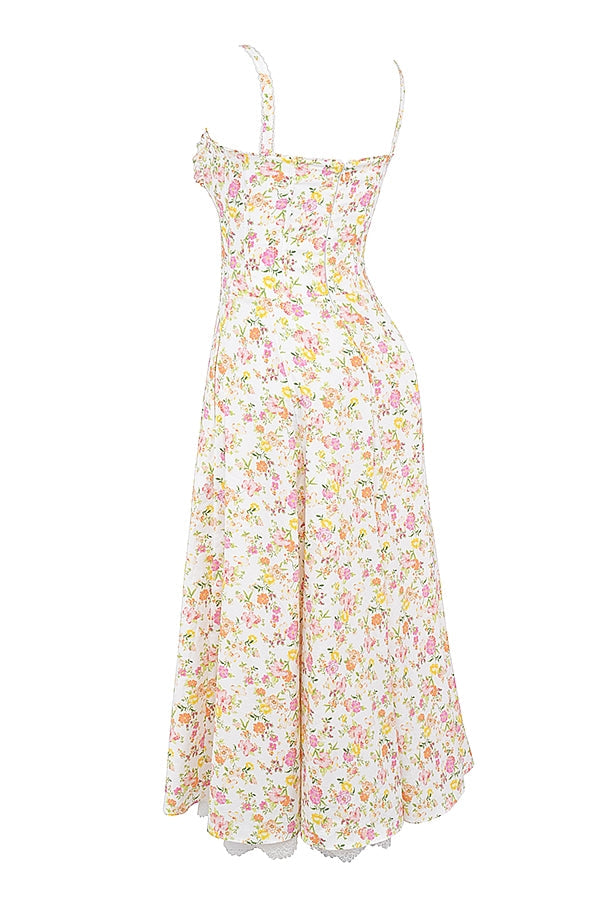 ivory meadow print cotton bustier sundress