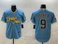 Men's Milwaukee Brewers Bob Uecker #9 Powder Blue City Connect Replica Player Jersey