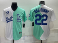Men's Los Angeles Dodgers Bad Bunny #22 White/Green Replica Baseball Jersey1