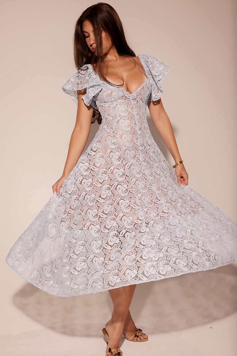 bluebell floral lace midi dress