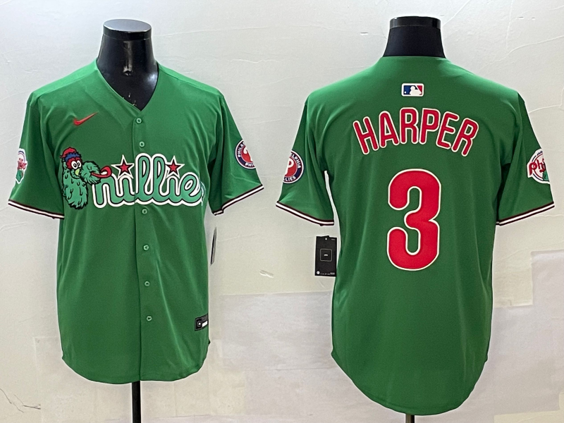 Men's Philadelphia Phillies Bryce Harper #3 Green Replica Team Jersey