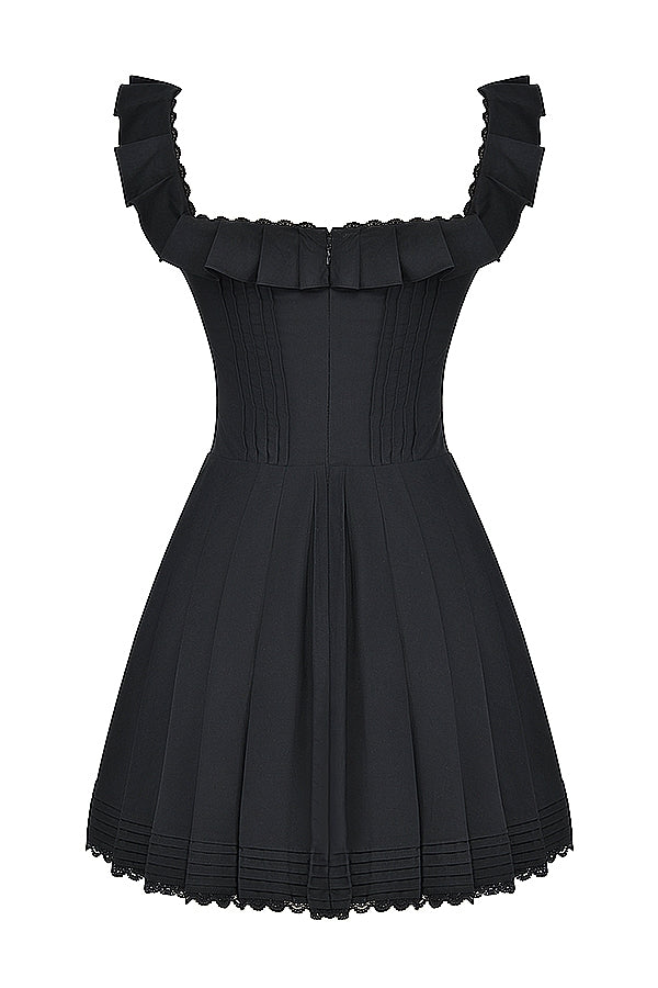 black pin tuck pleated dress