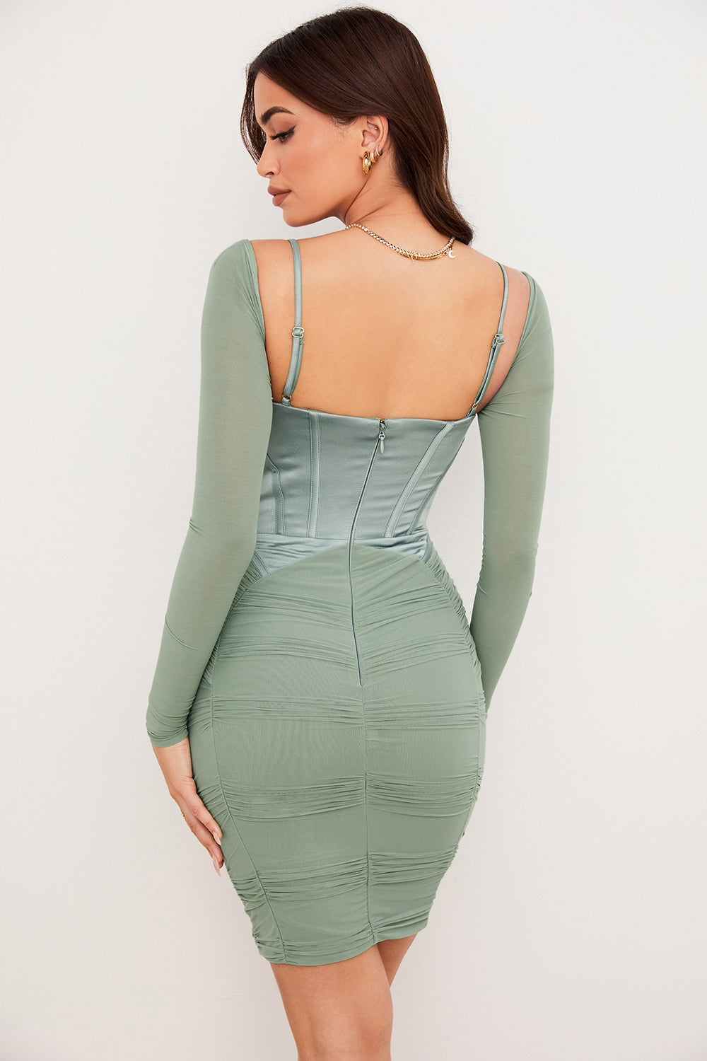 green gathered corset dress