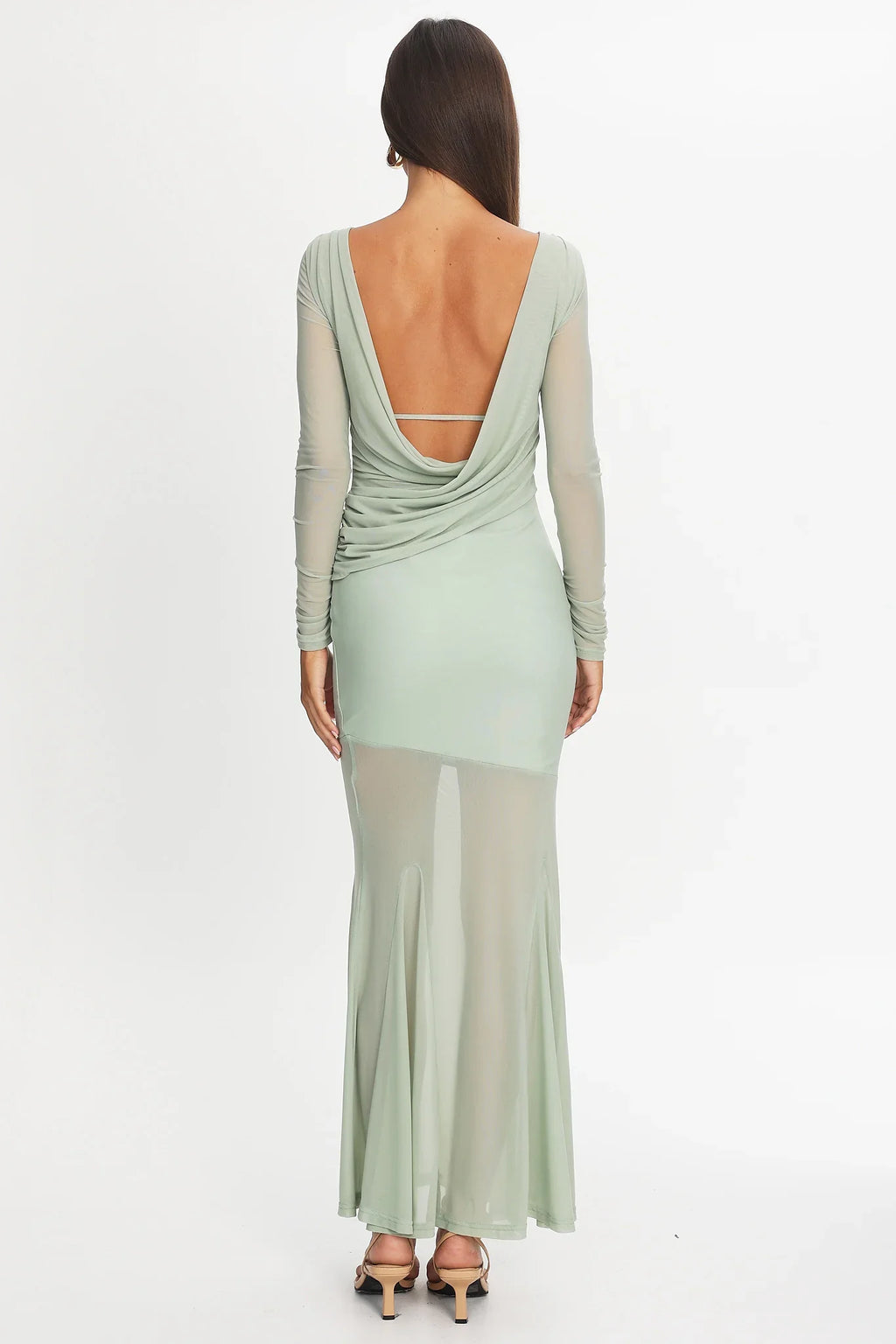 Lustre Long Sleeve Open Back Maxi Dress Sage
