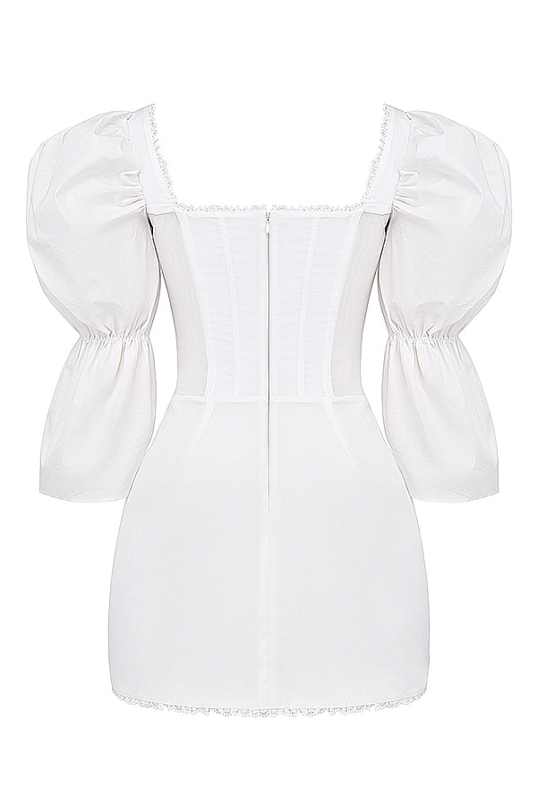 white puff sleeve corset dress