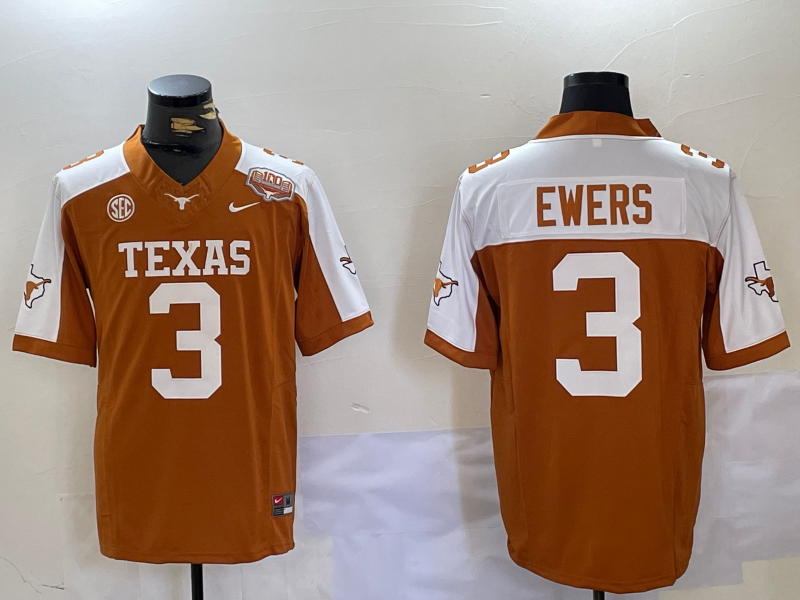 Men's Texas Longhorns Quinn Ewers #3 Burnt Orange Game Jersey