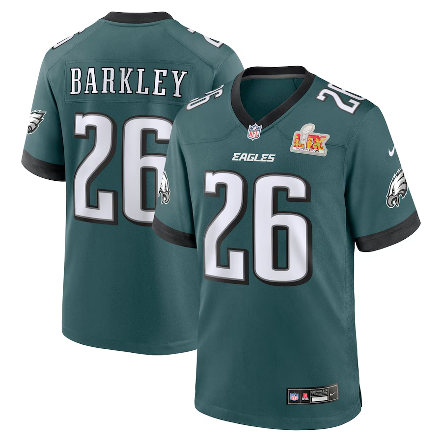 Men's Philadelphia Eagles Saquon Barkley Nike Carbon Green Super Bowl LIX Fashion Game Player Jersey