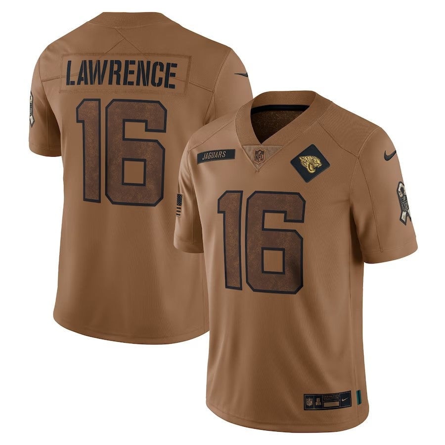 Jacksonville Jaguars 16 Trevor Lawrence 2023 Salute To Service Jersey - Brown