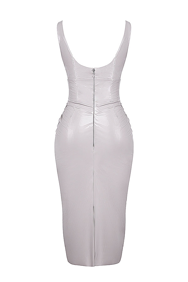 violet ice vinyl midi dress