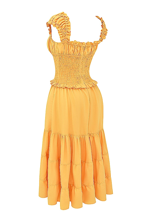 tangerine shirred sundress