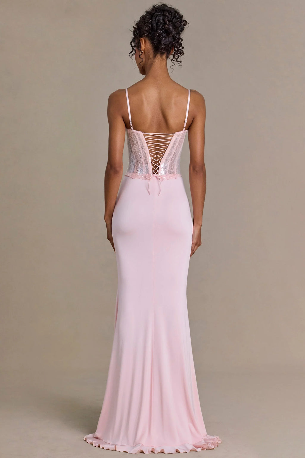 Embellished Lace Corset Gown in Baby Pink