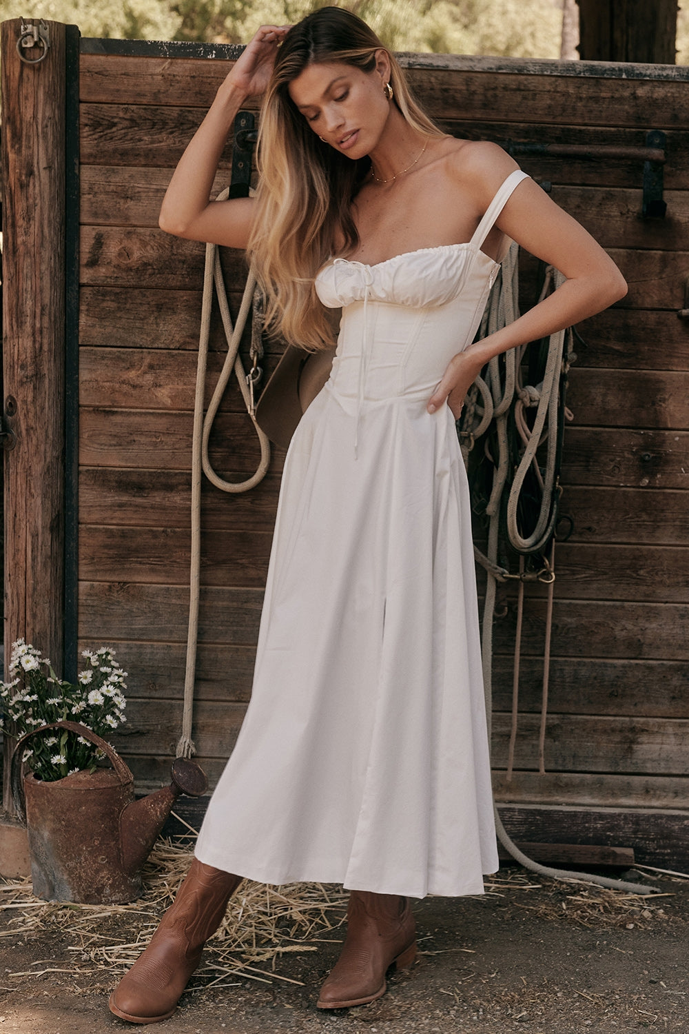 white bustier sundress