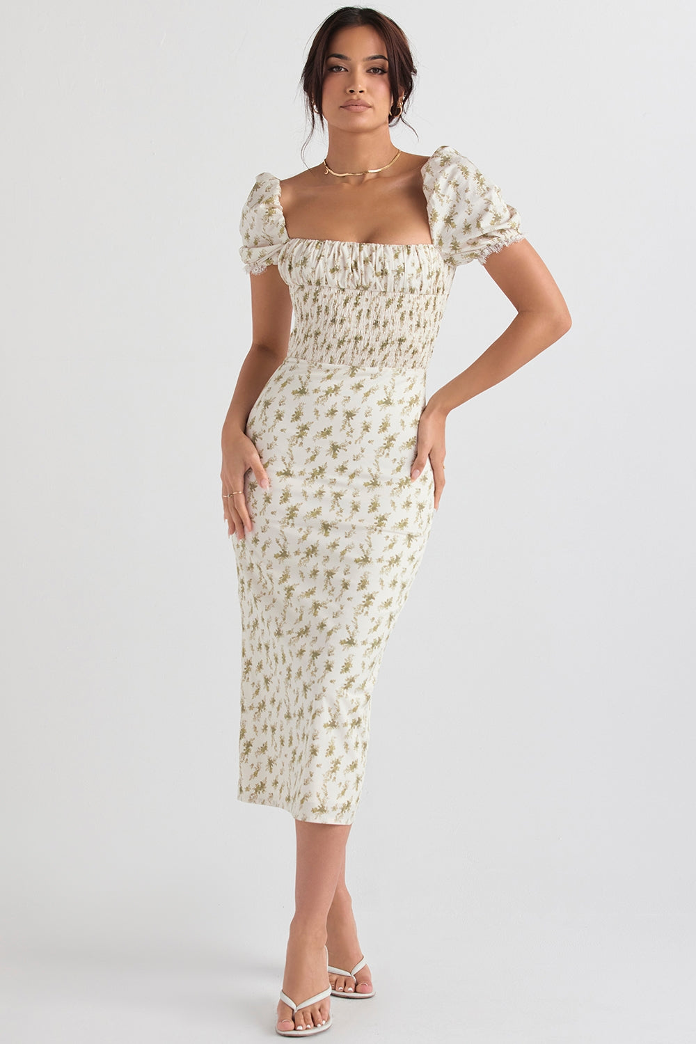 garden print shirred sundress