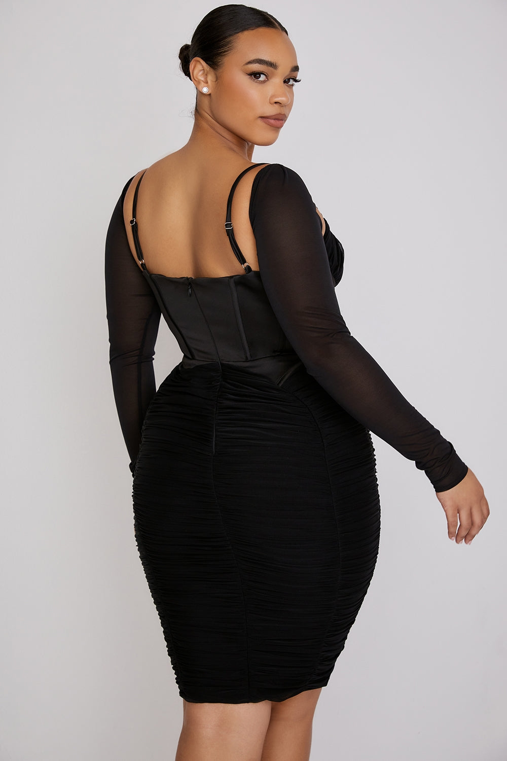 black gathered corset dress
