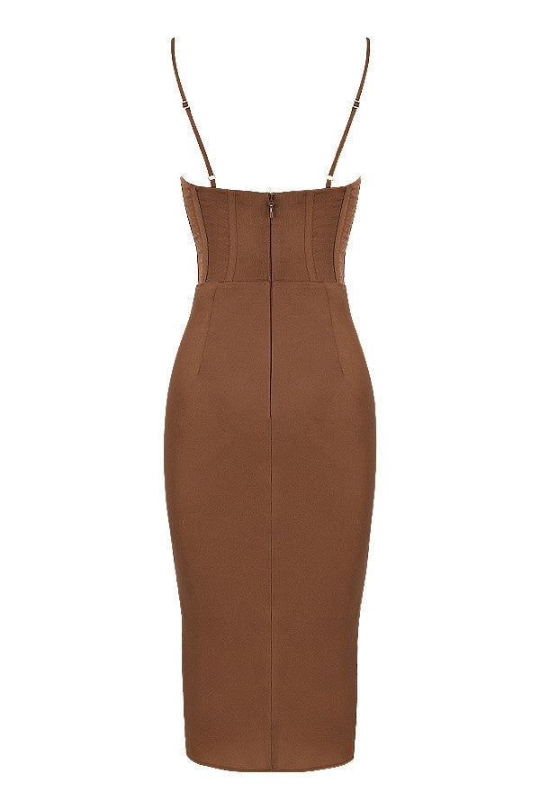 chocolate satin corset slip dress