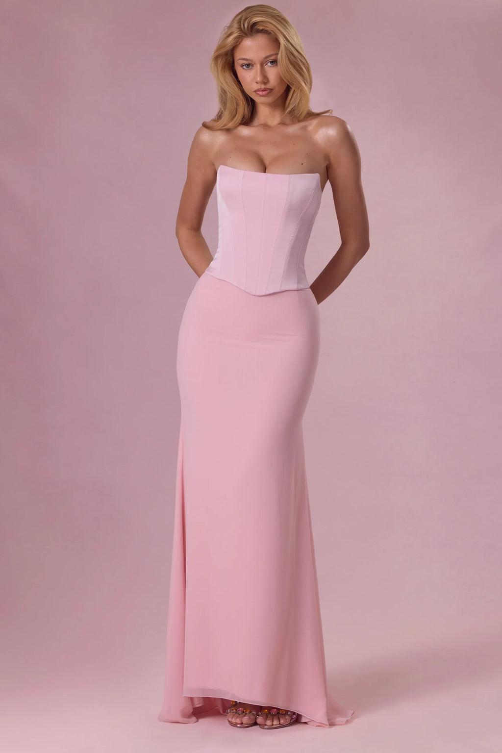 Satin Corset Bridesmaid Dress in Blush Pink