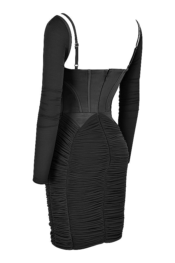 black gathered corset dress
