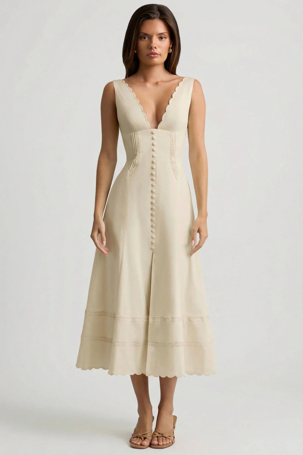 Cotton-Poplin A-Line Midaxi Dress in Ivory