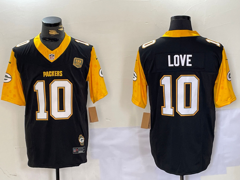 Men's Green Bay Packers Jordan Love #10 Black Player Game Jersey1