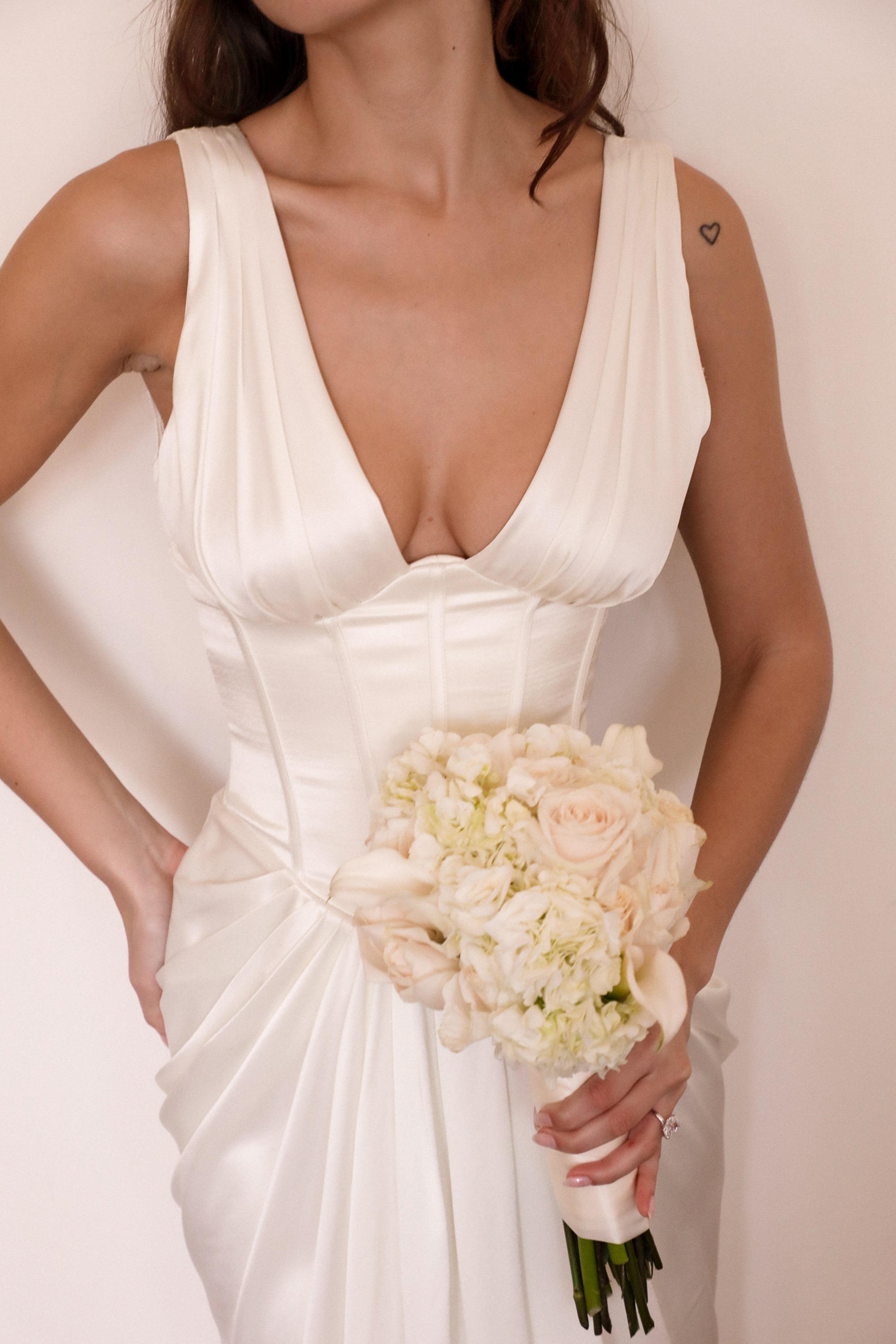 ivory satin corset bridal gown