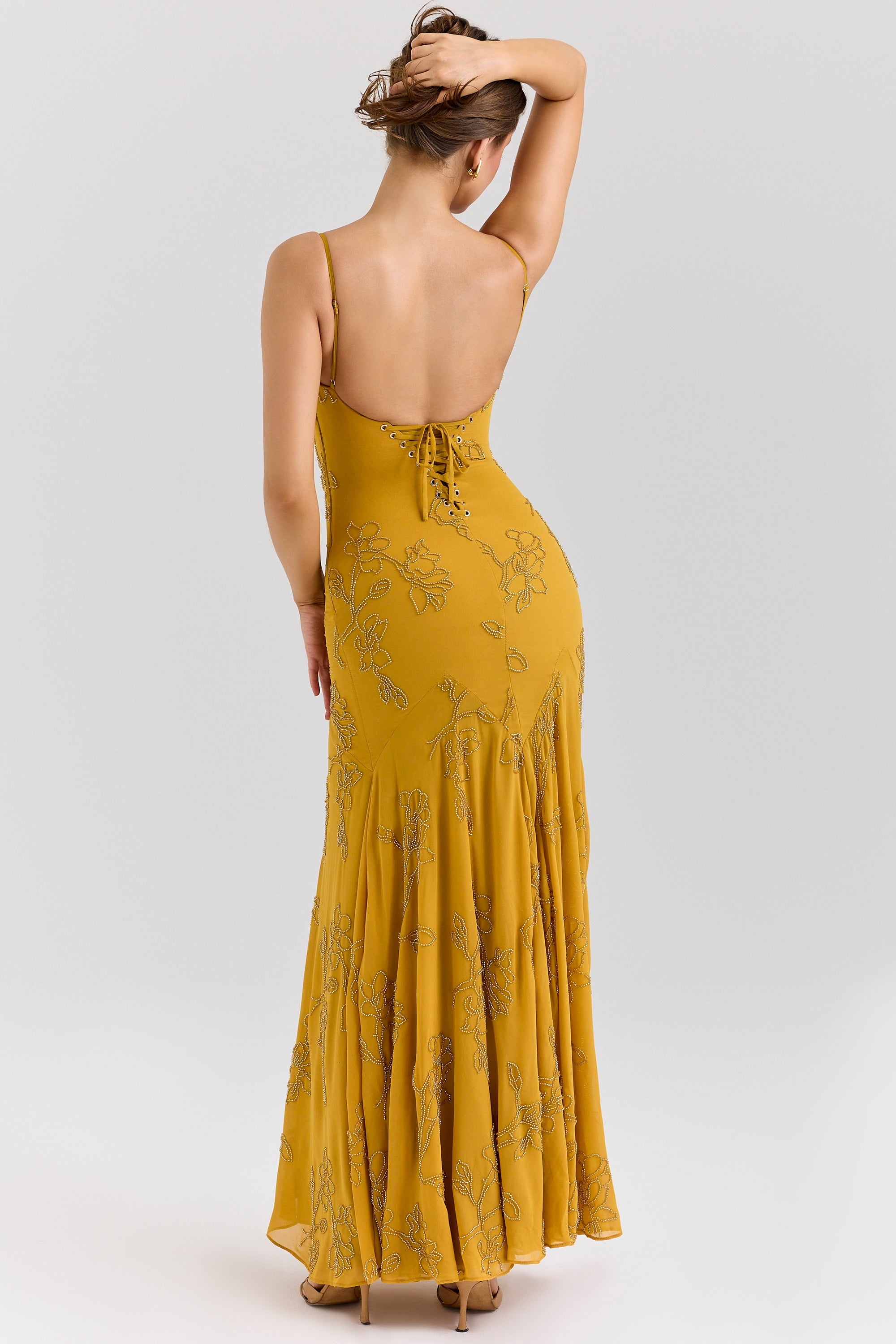 gold embellished hand beaded maxi dress