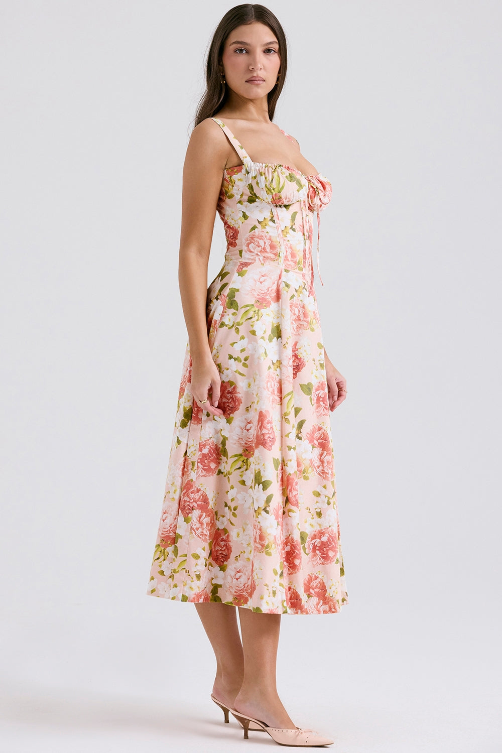 pink peony print cotton bustier sundress