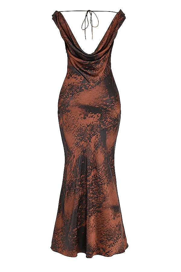 antique copper bias cut maxi dress