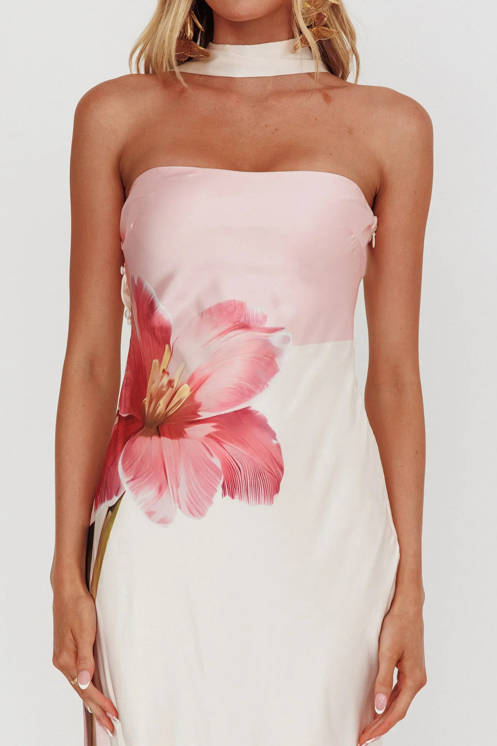 Damsel Reverse Halter Maxi Dress Flower Pink