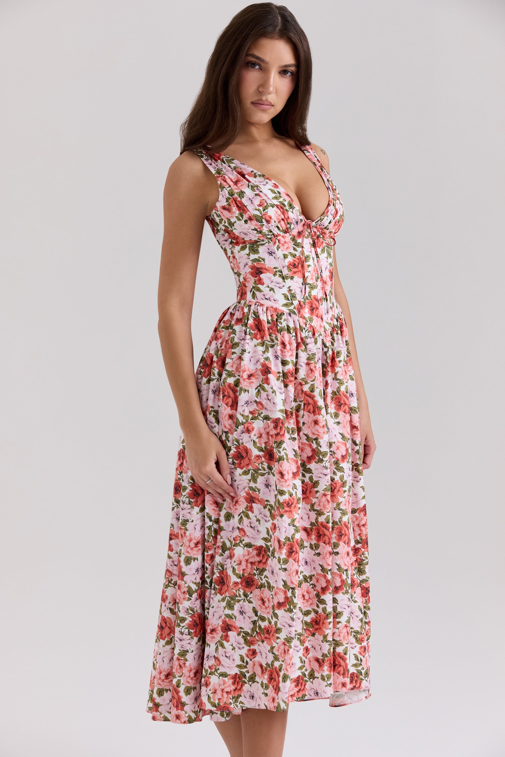 floral rose print stretch cotton corset sundress