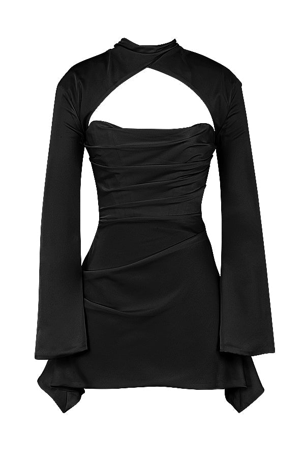 black draped corset dress