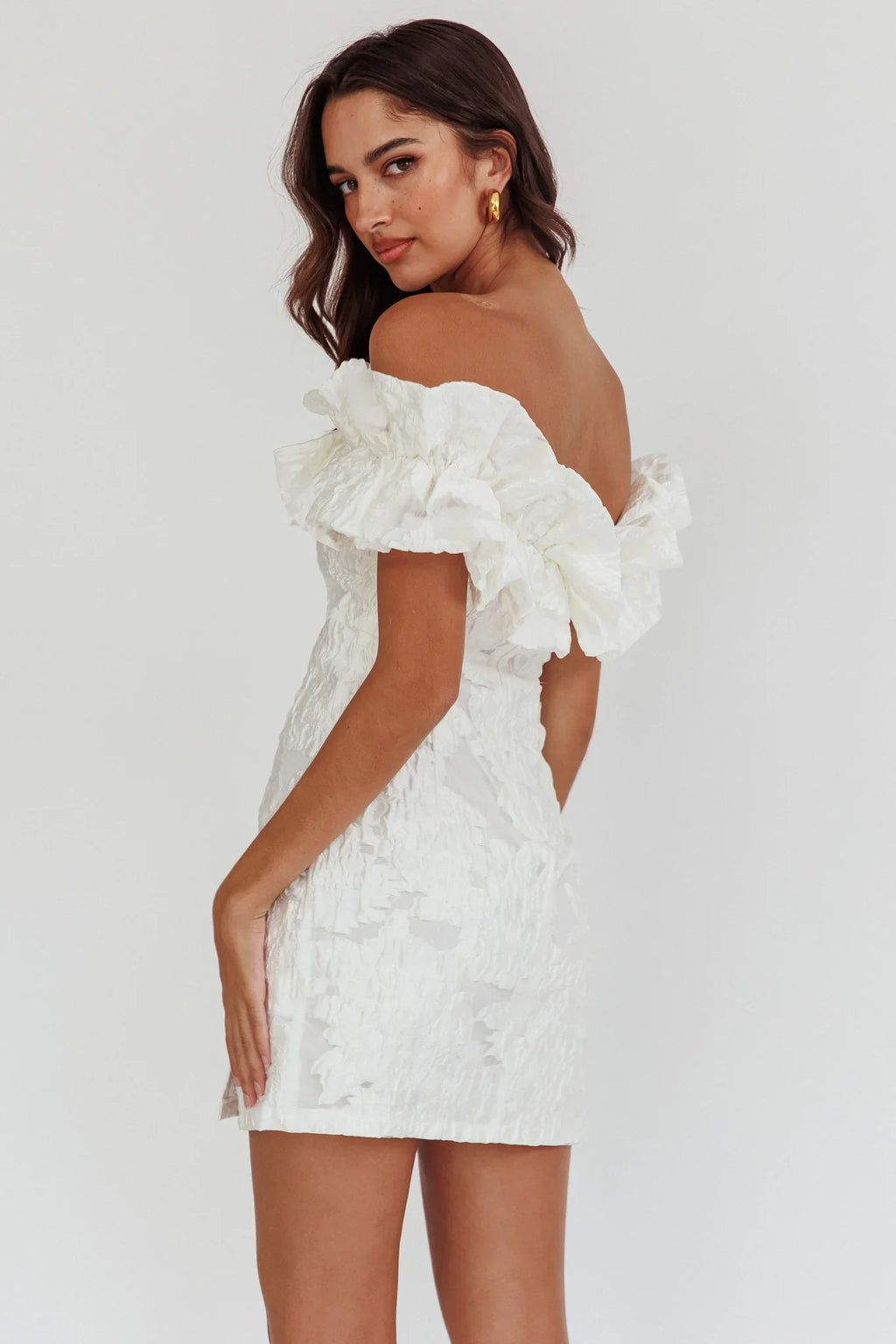 Memoire Off-Shoulder Textured Mini Dress White