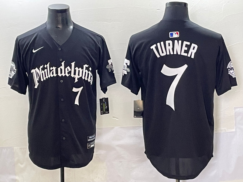 Men's Philadelphia Phillies Trea Turner #7 Black Replica Player Jersey