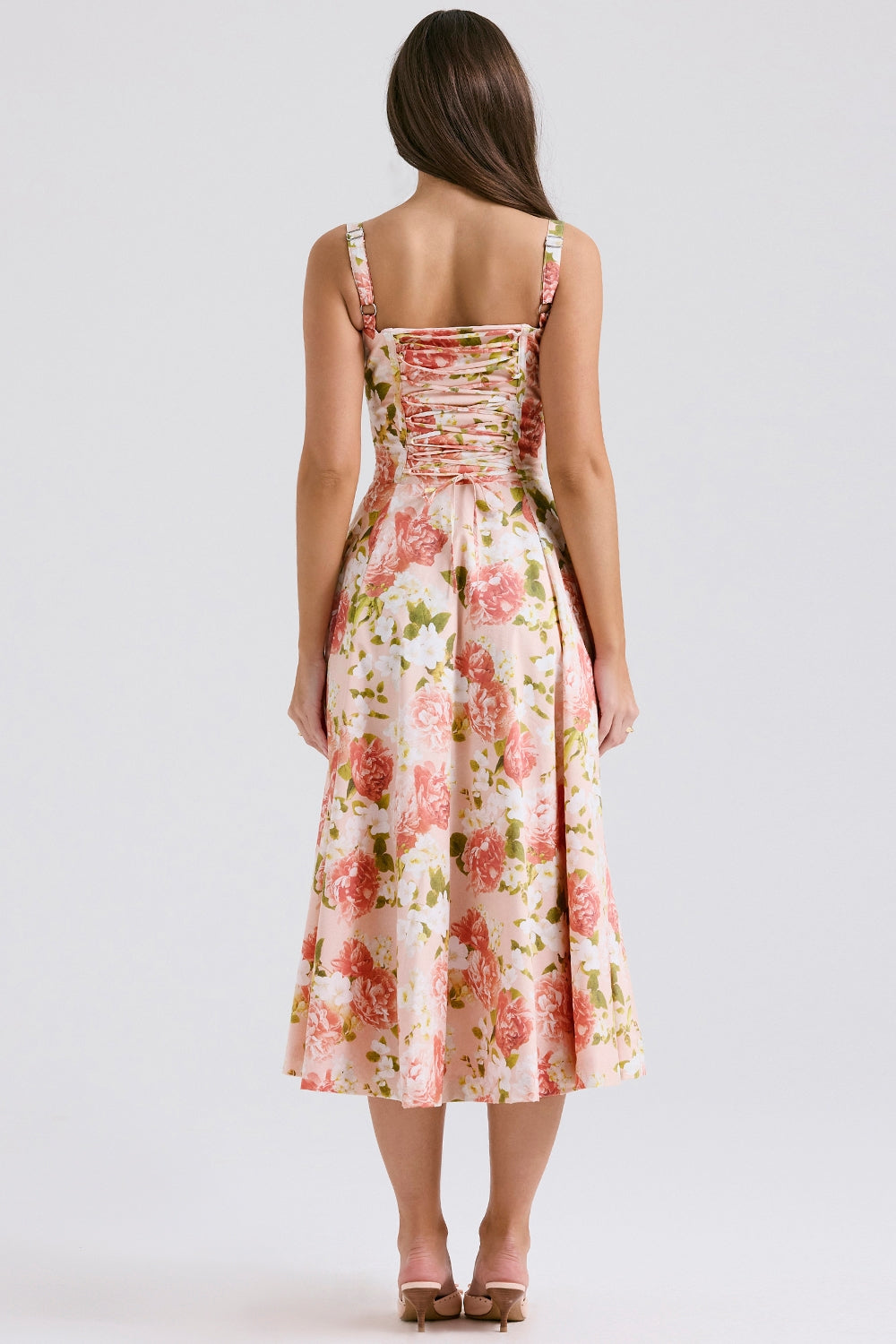 pink peony print cotton bustier sundress
