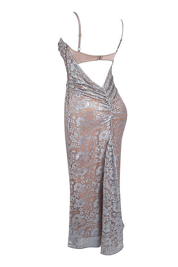 ice blue lace godet gown