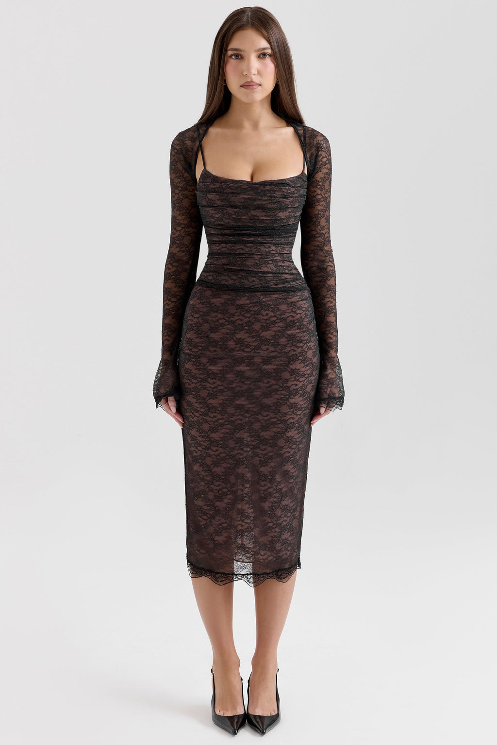 black lace corset midi dress