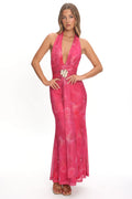 Shanna Plunging Halterneck Maxi Dress Fuchsia
