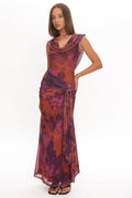 Virgo Season Draped Shoulder Maxi Dress Dark Rose