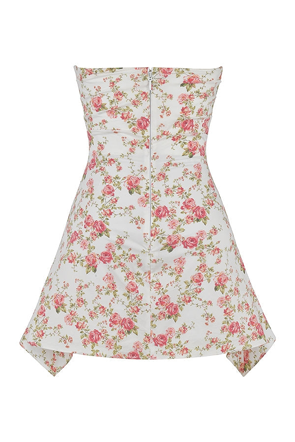 rose print draped corset dress