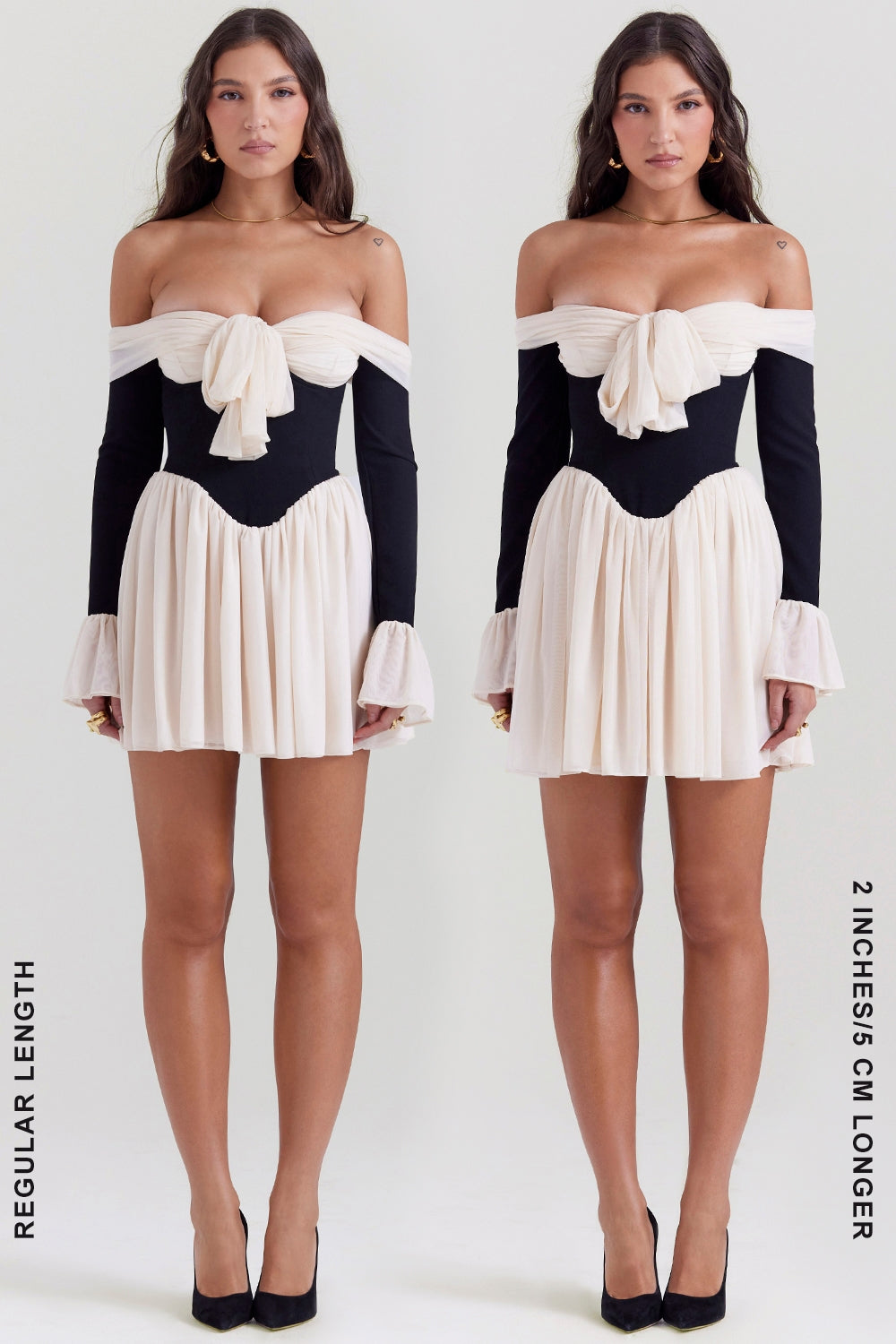 black & cream off shoulder dress