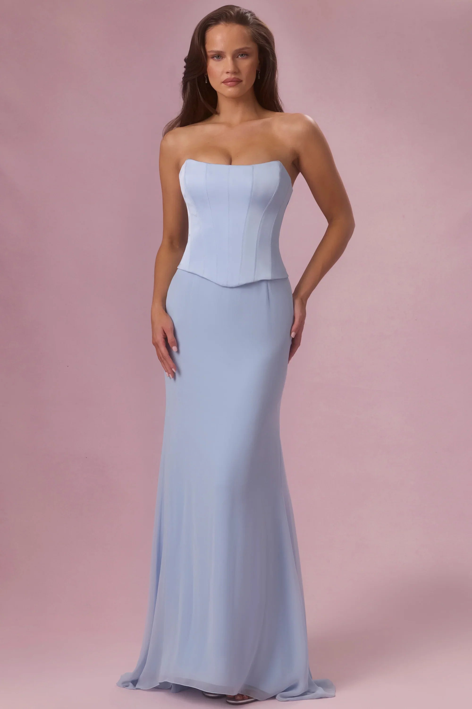 Satin Corset Bridesmaid Dress in Powder Blue