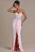 Embellished Lace Corset Gown in Baby Pink