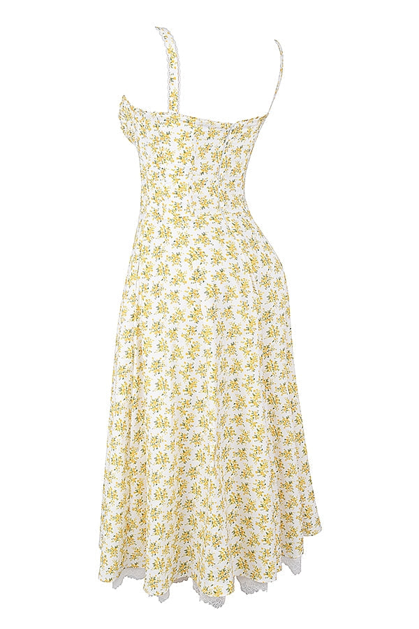 white vintage floral print cotton bustier sundress